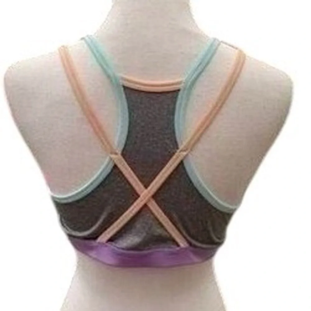 Ideology Girls Slay Graphic Racerback Sports Bra Gray Purple‎ 16 Plus Junors